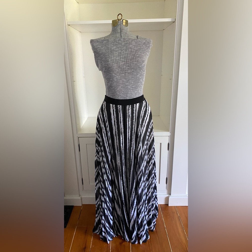 Ann Taylor Black and White Chevron Pleated Maxi Skirt